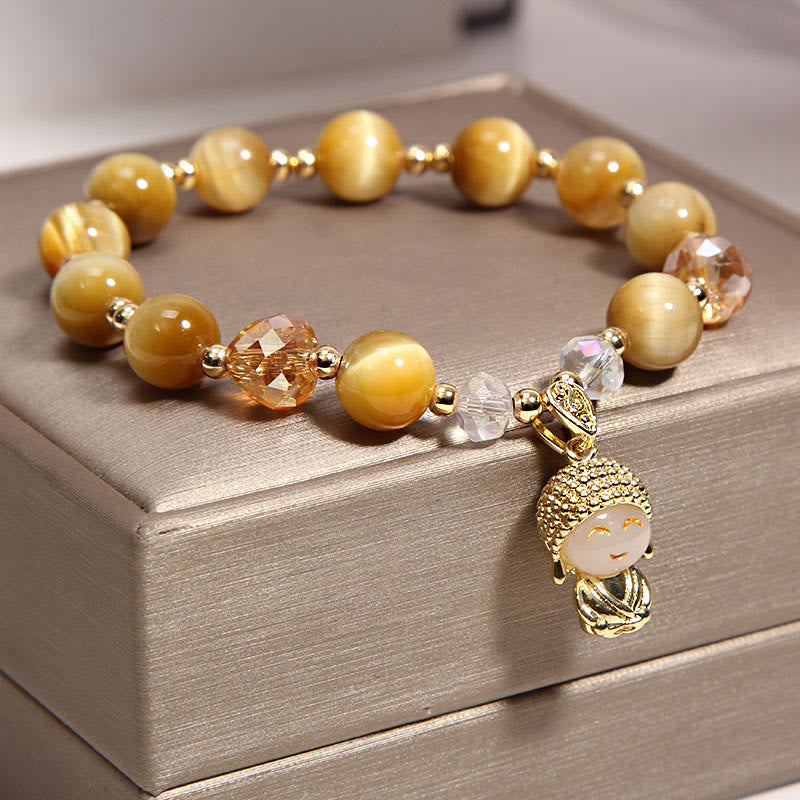 Buddha Stones Yellow Tiger Eye Meditation Buddha Protection Bracelet - image 1