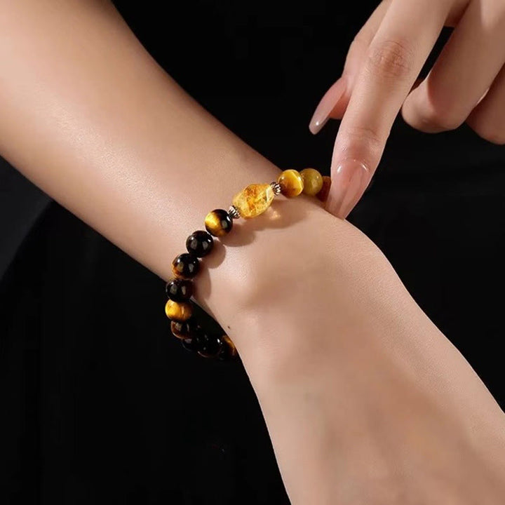 Buddha Stones Natural Yellow Black Tiger Eye Citrine Strength Bracelet - image 4