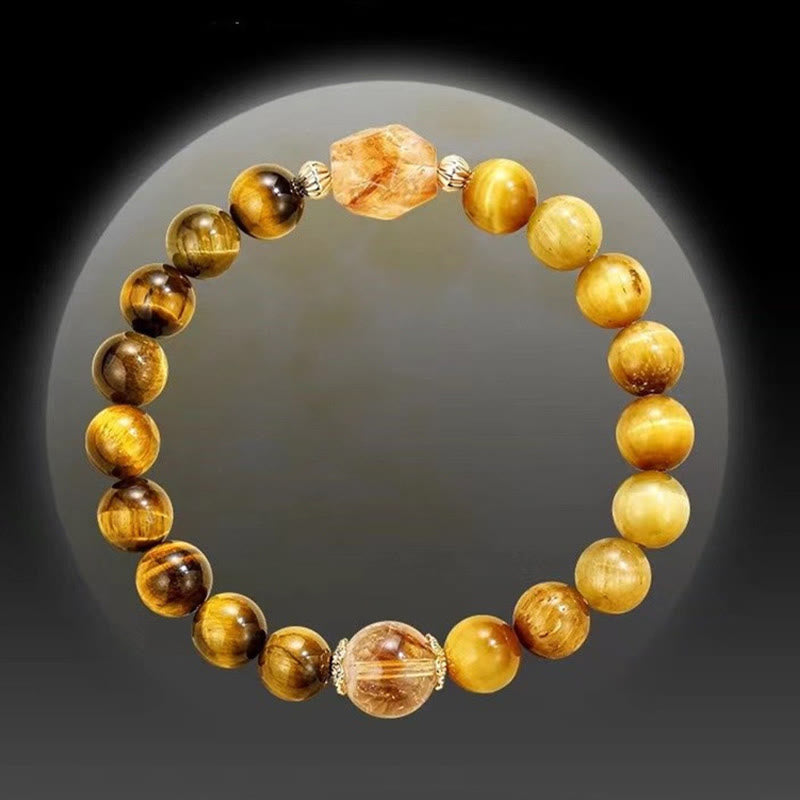 Buddha Stones Natural Yellow Black Tiger Eye Citrine Strength Bracelet - image 12