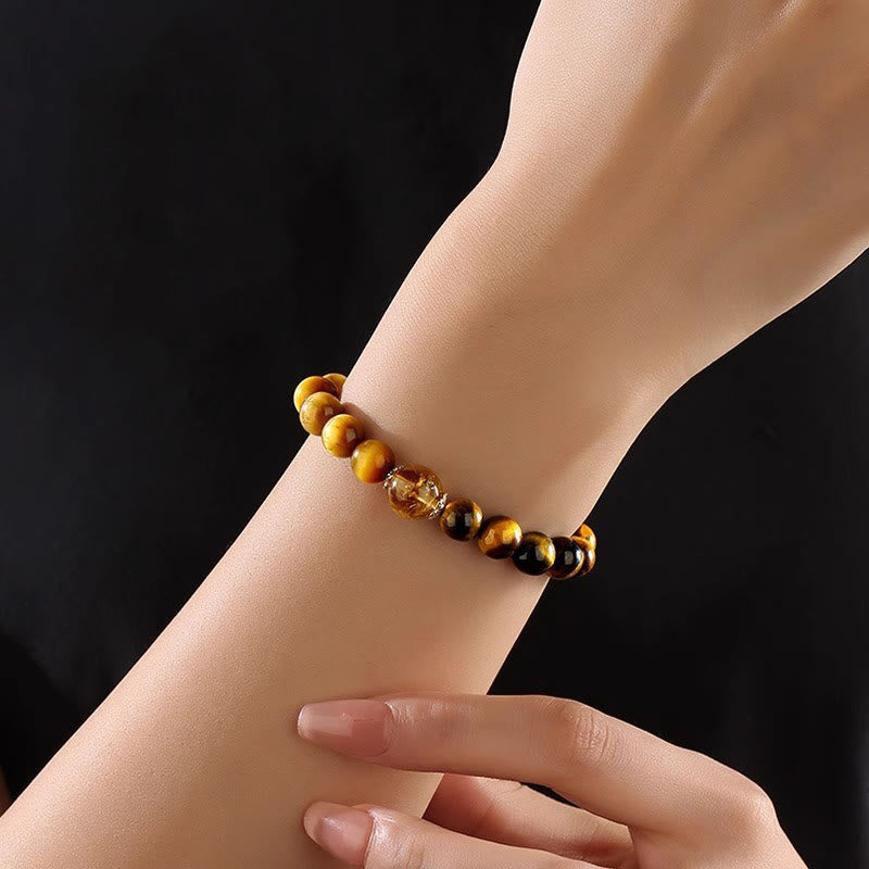 Buddha Stones Natural Yellow Black Tiger Eye Citrine Strength Bracelet - image 8