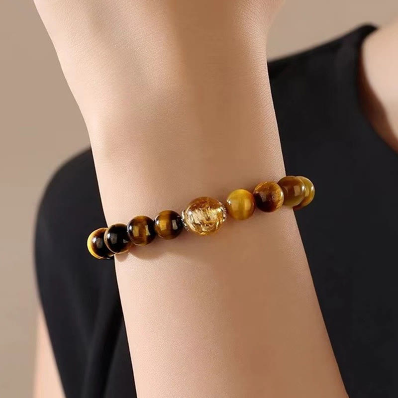 Buddha Stones Natural Yellow Black Tiger Eye Citrine Strength Bracelet - image 9