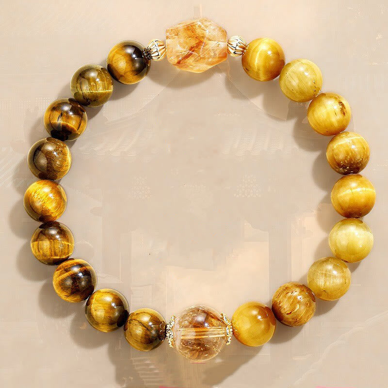Buddha Stones Natural Yellow Black Tiger Eye Citrine Strength Bracelet - Tiger Eye Citrine(Wrist Circumference 14-16cm) - image 0