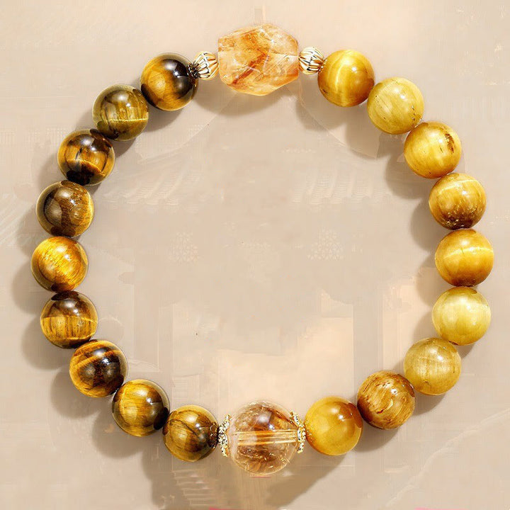 Buddha Stones Natural Yellow Black Tiger Eye Citrine Strength Bracelet - Tiger Eye Citrine(Wrist Circumference 14-16cm) - image 0