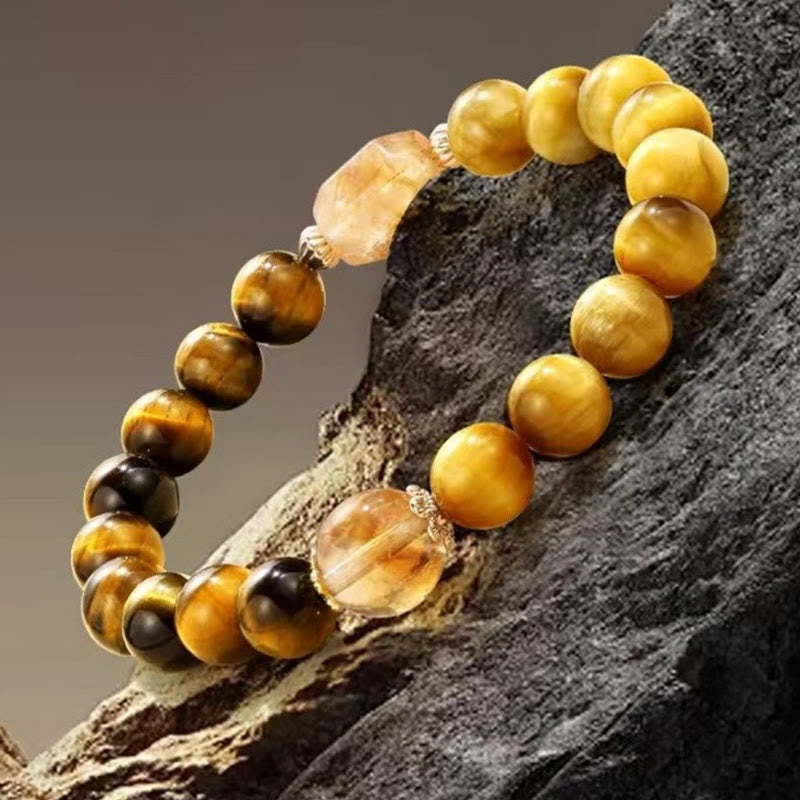 Buddha Stones Natural Yellow Black Tiger Eye Citrine Strength Bracelet - image 1