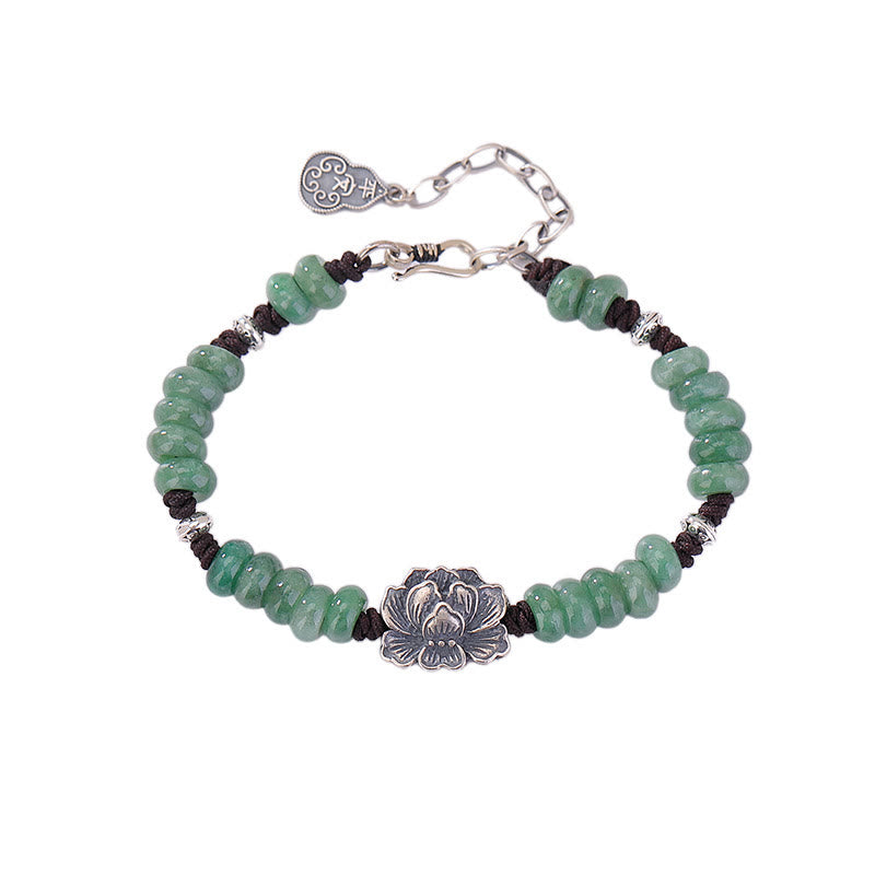 Buddha Stones 925 Sterling Silver Natural Jade Lotus Luck Peace And Joy Bracelet - image 5