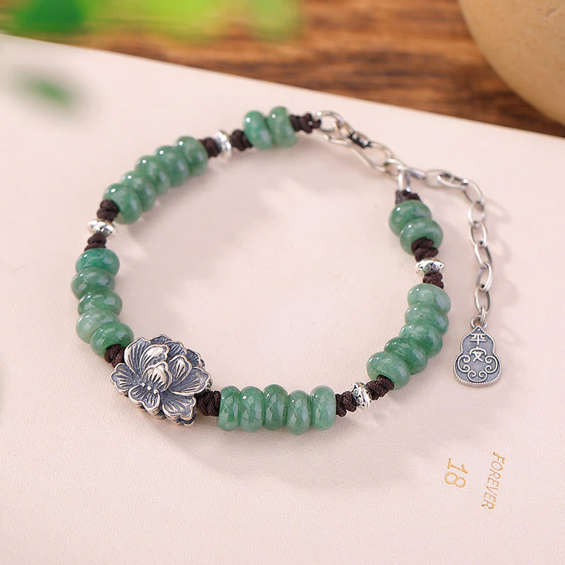 Buddha Stones 925 Sterling Silver Natural Jade Lotus Luck Peace And Joy Bracelet - Jade(Wrist Circumference: 15-22cm) - image 0