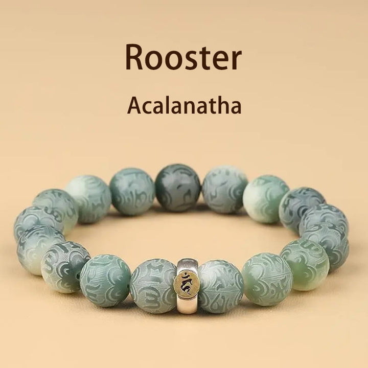Buddha Stones Chinese Zodiac Natal Buddha Bodhi Seed Om Mani Padme Hum Engraved Wisdom Bracelet - Rooster-Acalanatha - 12mm(Wrist Circumference 14-17cm) - image 23