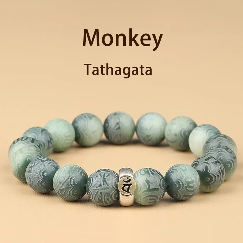 Buddha Stones Chinese Zodiac Natal Buddha Bodhi Seed Om Mani Padme Hum Engraved Wisdom Bracelet - Monkey-Tathagata - 12mm(Wrist Circumference 14-17cm) - image 22