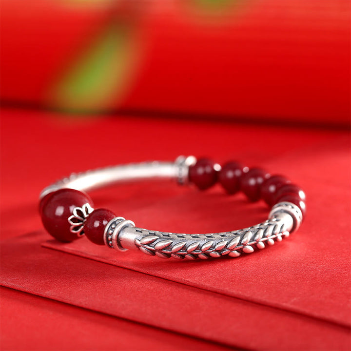 Buddha Stones 999 Sterling Silver Cinnabar Wheat Ears Blessing Bracelet Bangle - image 10