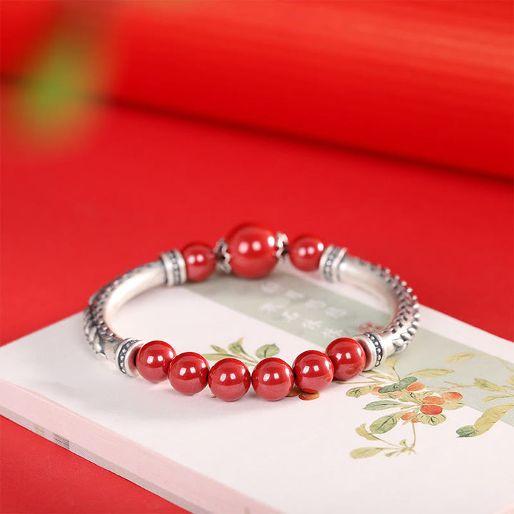 Buddha Stones 999 Sterling Silver Cinnabar Wheat Ears Blessing Bracelet Bangle - image 2