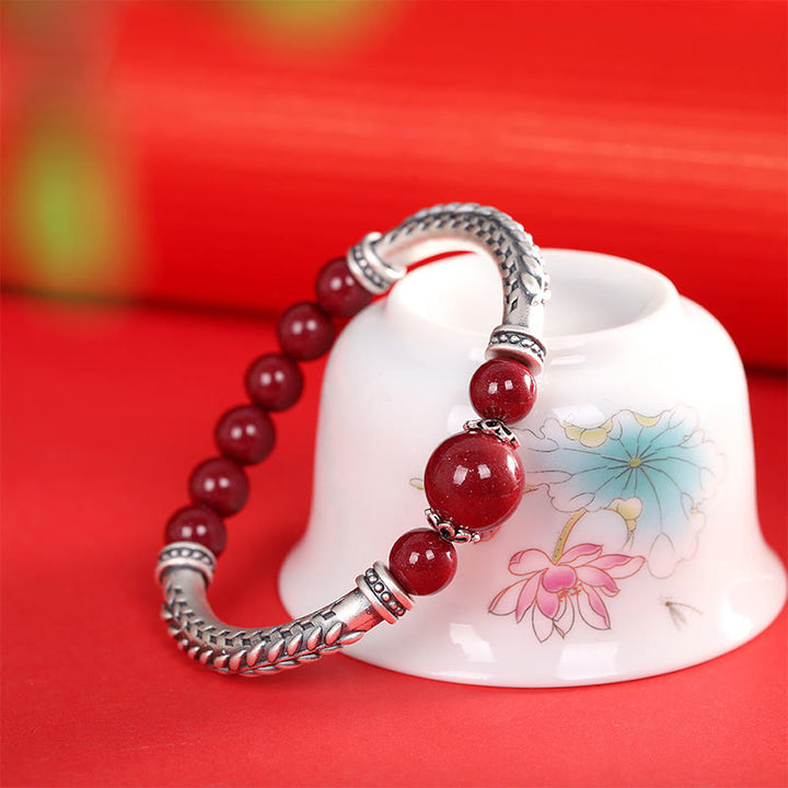 Buddha Stones 999 Sterling Silver Cinnabar Wheat Ears Blessing Bracelet Bangle - Cinnabar(Wrist Circumference: 14-16cm) - image 9