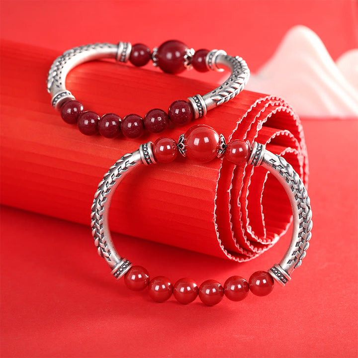 Buddha Stones 999 Sterling Silver Cinnabar Wheat Ears Blessing Bracelet Bangle - image 13