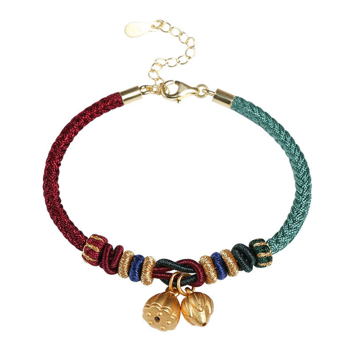 Buddha Stones 999 Sterling Silver Lotus Pod Design Luck Red Green String Bracelet - image 17