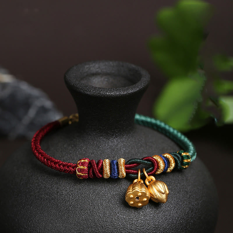 Buddha Stones 999 Sterling Silver Lotus Pod Design Luck Red Green String Bracelet - image 9