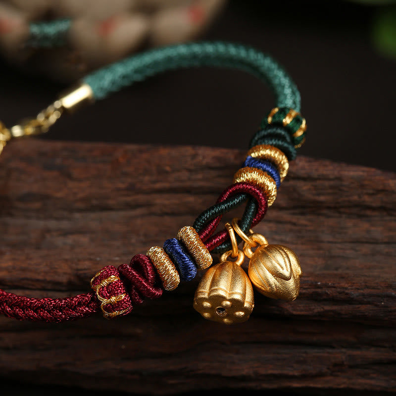 Buddha Stones 999 Sterling Silver Lotus Pod Design Luck Red Green String Bracelet - image 2