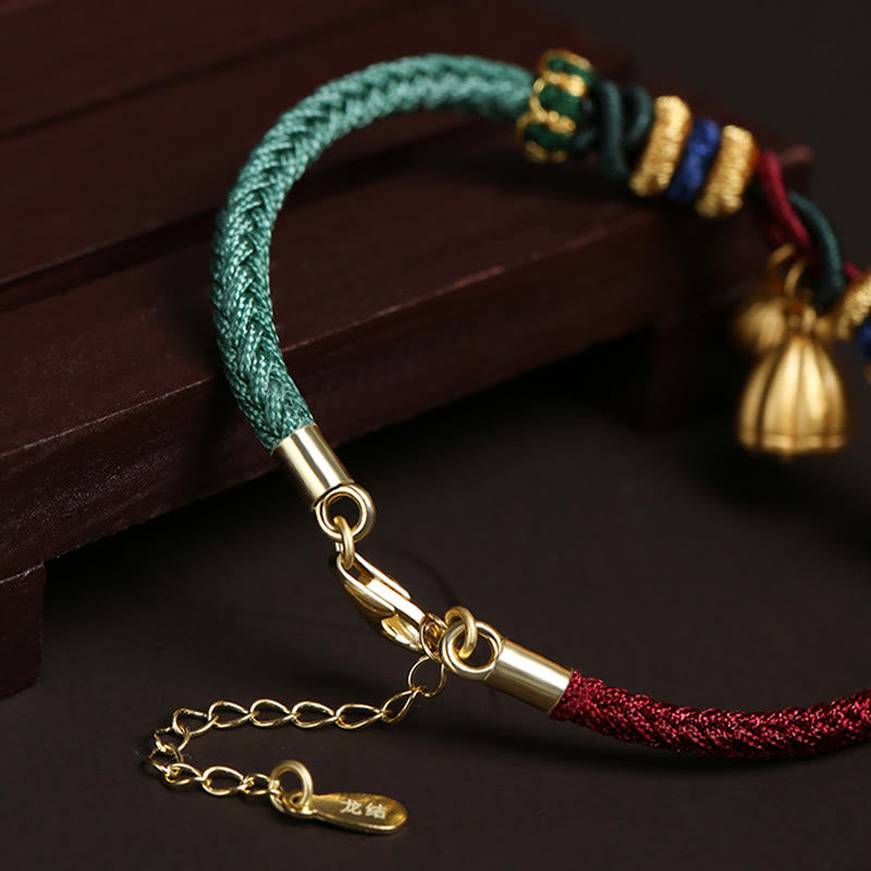 Buddha Stones 999 Sterling Silver Lotus Pod Design Luck Red Green String Bracelet - image 10