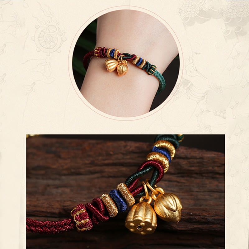 Buddha Stones 999 Sterling Silver Lotus Pod Design Luck Red Green String Bracelet - image 14