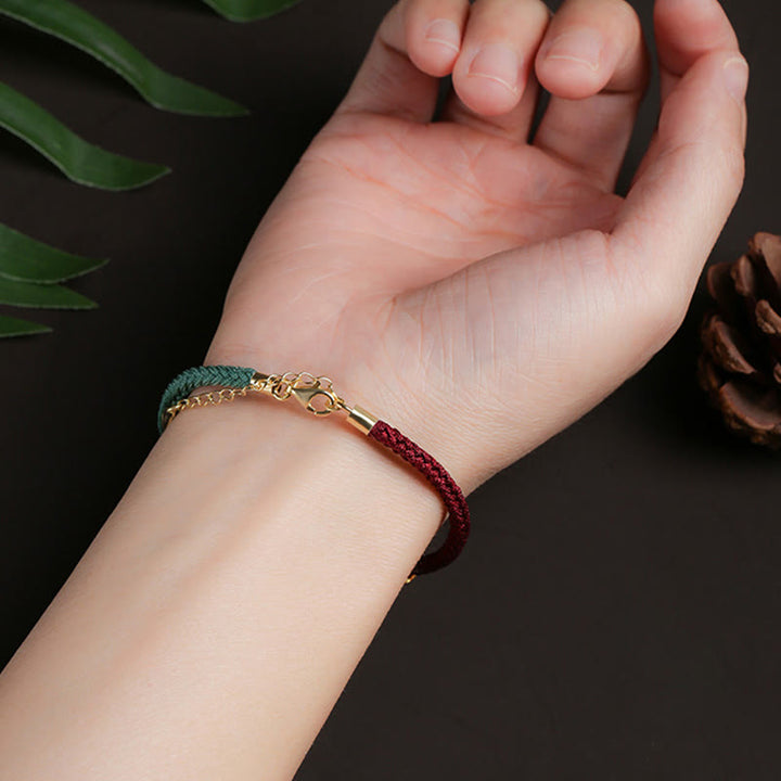 Buddha Stones 999 Sterling Silver Lotus Pod Design Luck Red Green String Bracelet - image 4