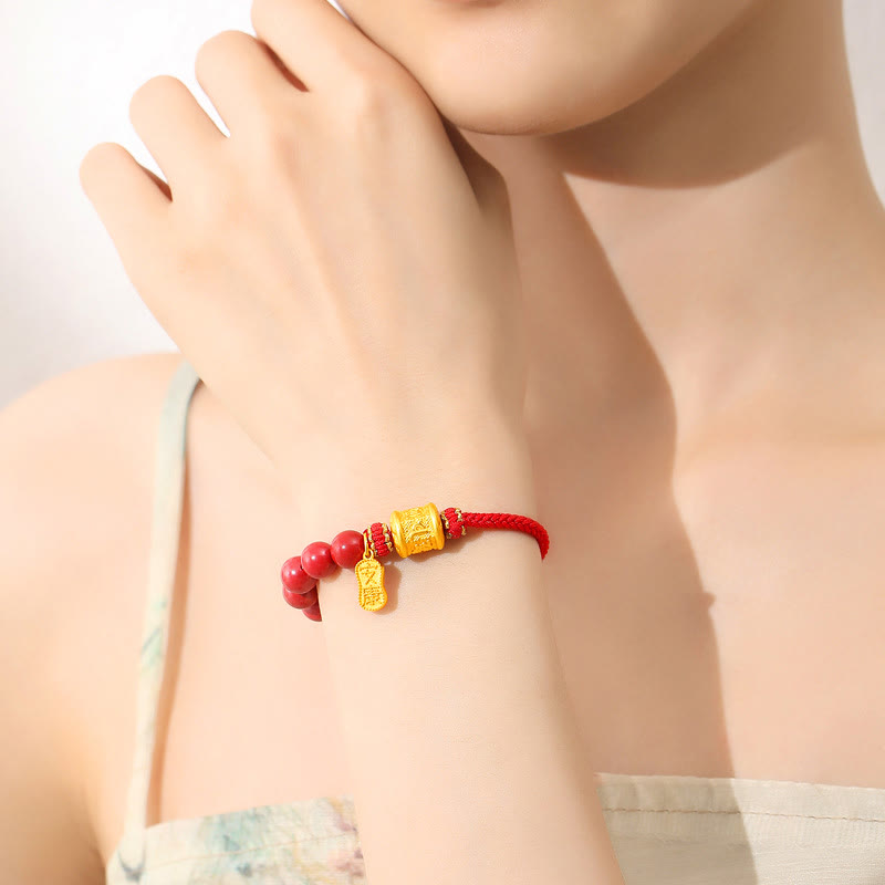Buddha Stones 999 Sterling Silver Six True Words Om Mani Padme Hum Cinnabar Blessing String Bracelet - image 4