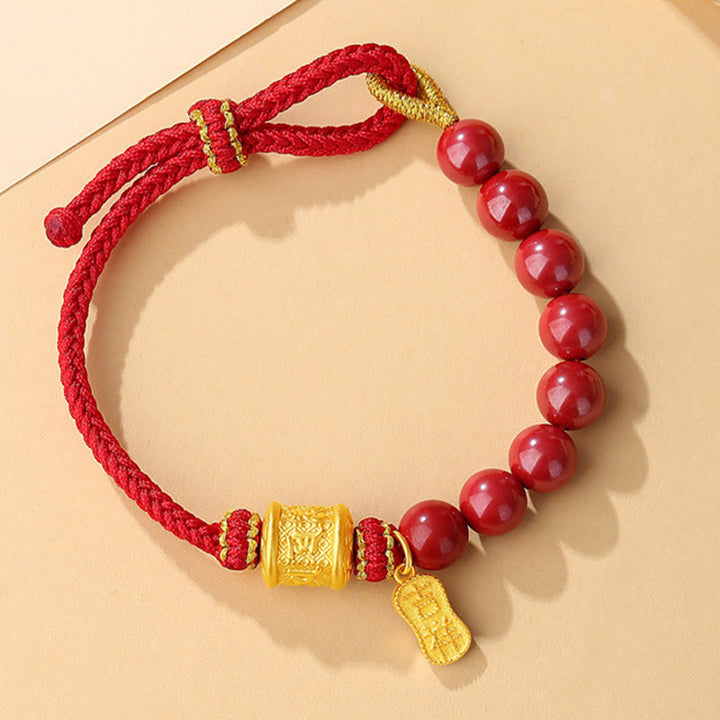 Buddha Stones 999 Sterling Silver Six True Words Om Mani Padme Hum Cinnabar Blessing String Bracelet - image 3