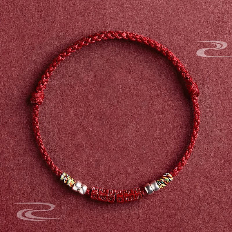 Buddha Stones 925 Sterling Silver Om Mani Padme Hum Cinnabar Blessing Child Adult Bracelet - Red - Child 11-13cm - image 0
