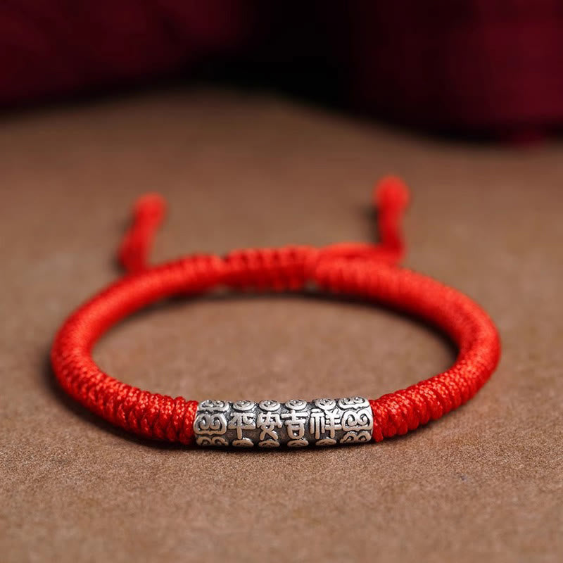Buddha Stones Handmade 999 Sterling Silver Peace and Good Fortune Om Mani Padme Hum Luck Rope Bracelet - Red(Wrist Circumference 14-20cm) - Peace and Good Fortune - image 15