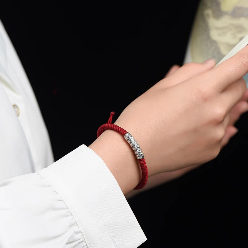 Buddha Stones Handmade 999 Sterling Silver Peace and Good Fortune Om Mani Padme Hum Luck Rope Bracelet - image 4