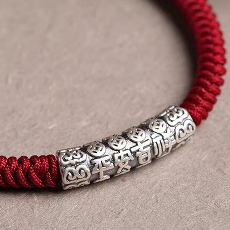 Buddha Stones Handmade 999 Sterling Silver Peace and Good Fortune Om Mani Padme Hum Luck Rope Bracelet - image 12