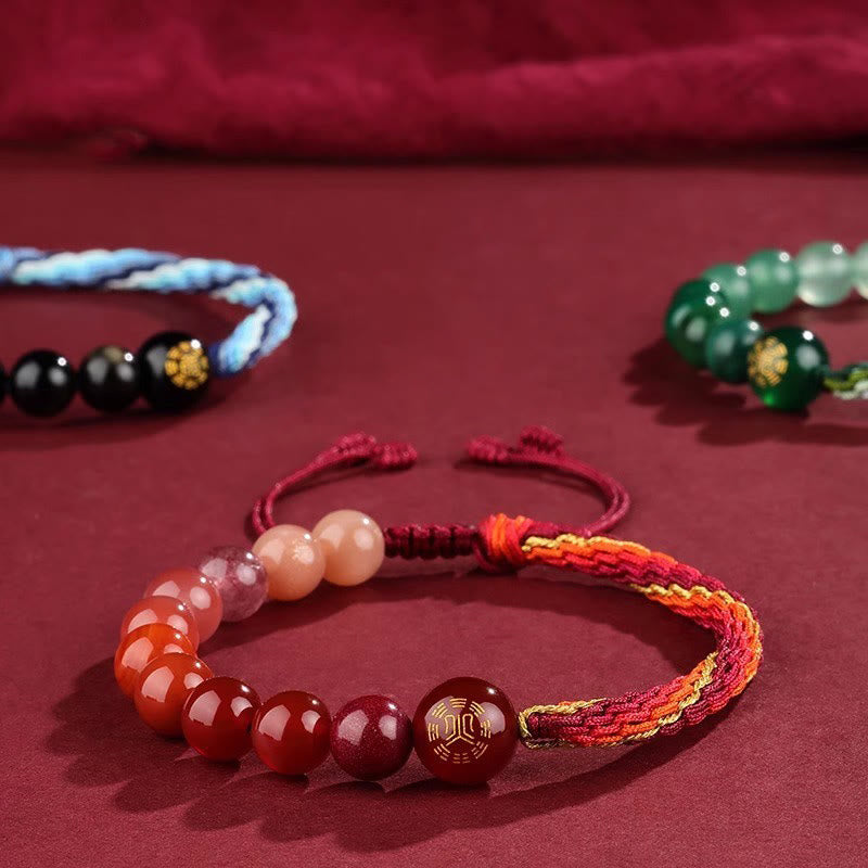 Buddha Stones Five Elements Various Crystal Agate Wealth Reincarnation Knot Braid Bracelet - image 0