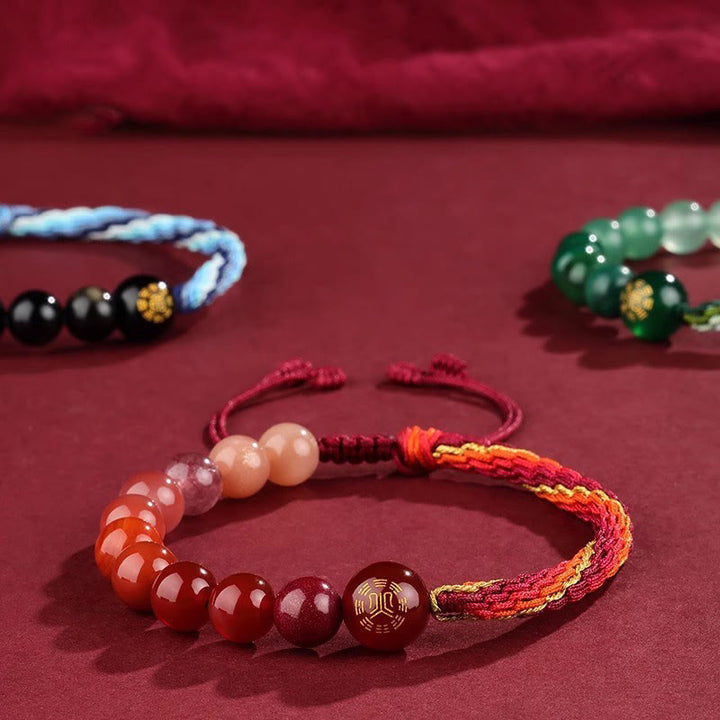 Buddha Stones Five Elements Various Crystal Agate Wealth Reincarnation Knot Braid Bracelet - image 0