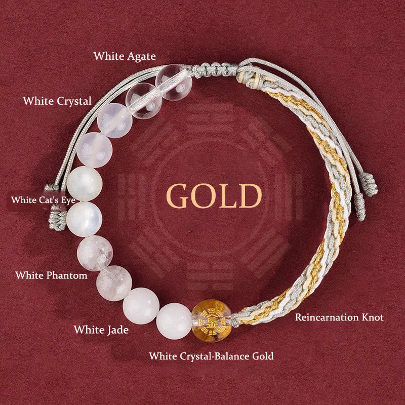 Buddha Stones Five Elements Various Crystal Agate Wealth Reincarnation Knot Braid Bracelet - Gold(Wrist Circumference 14-20cm) - image 2