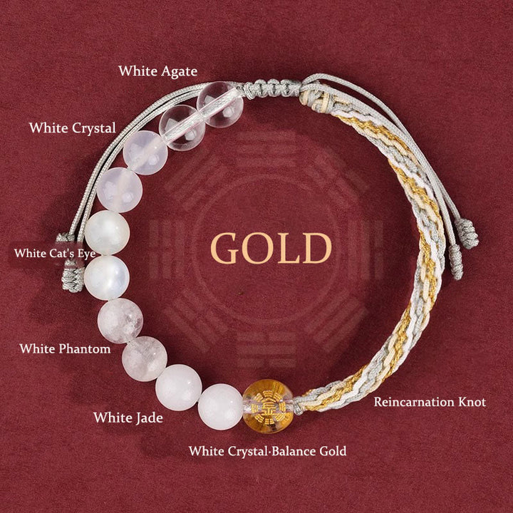 Buddha Stones Five Elements Various Crystal Agate Wealth Reincarnation Knot Braid Bracelet - Gold(Wrist Circumference 14-20cm) - image 2