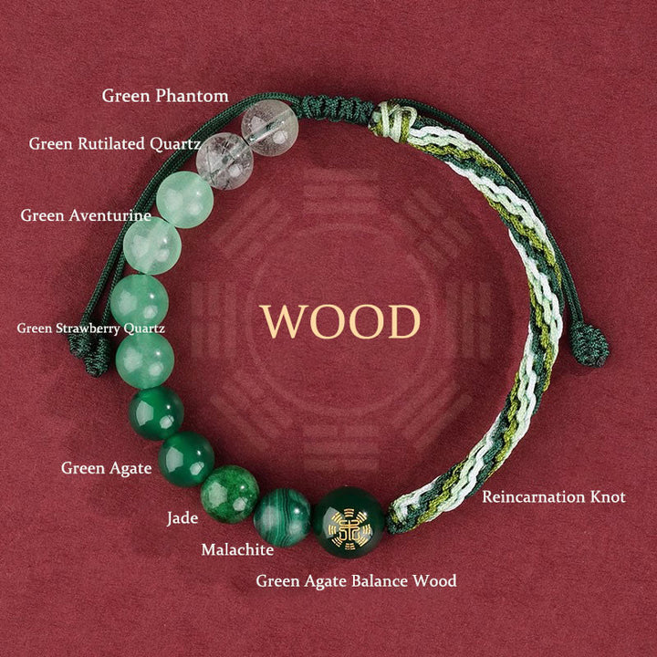 Buddha Stones Five Elements Various Crystal Agate Wealth Reincarnation Knot Braid Bracelet - Wood(Wrist Circumference 14-20cm) - image 8