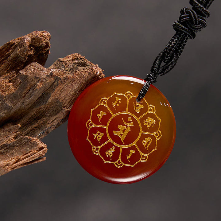 Buddha Stones Om Mani Padme Hum Natural Various Crystal Black Obsidian Strength Necklace Pendant - image 24