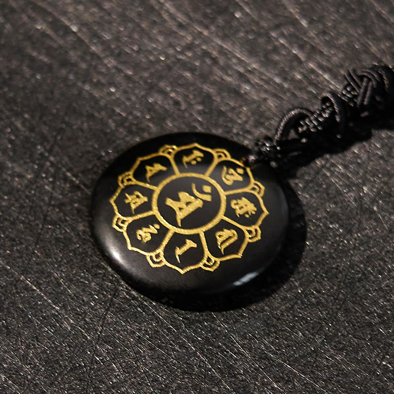 Buddha Stones Om Mani Padme Hum Natural Various Crystal Black Obsidian Strength Necklace Pendant - image 2