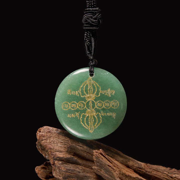 Buddha Stones Vajra Dorje Sanskrit Pattern Natural Various Crystal Black Obsidian Fulfilment Necklace Pendant - Green Aventurine - image 12