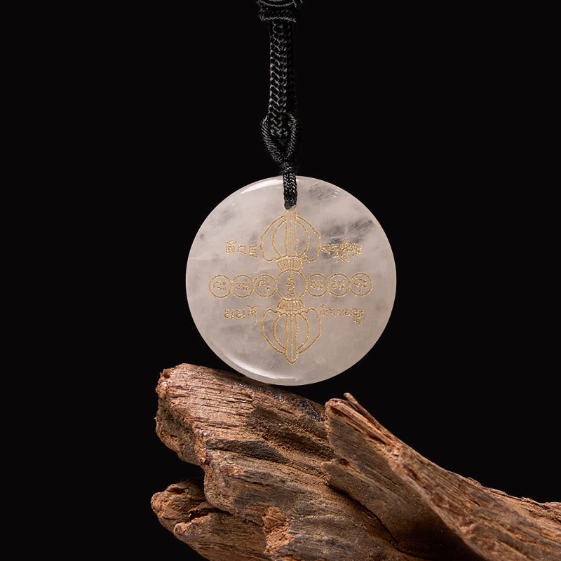 Buddha Stones Vajra Dorje Sanskrit Pattern Natural Various Crystal Black Obsidian Fulfilment Necklace Pendant - White Crystal - image 7
