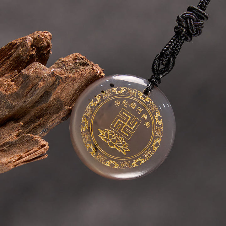 Buddha Stones Swastika Lotus Pattern Natural Various Crystal Black Obsidian Purification Necklace Pendant - image 33