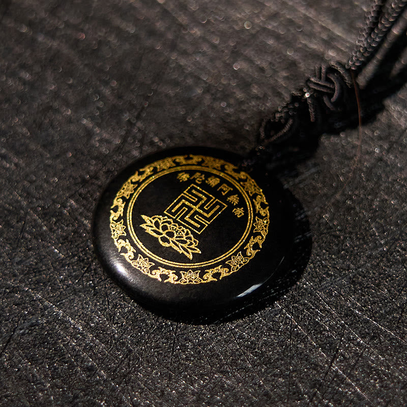 Buddha Stones Swastika Lotus Pattern Natural Various Crystal Black Obsidian Purification Necklace Pendant - image 2