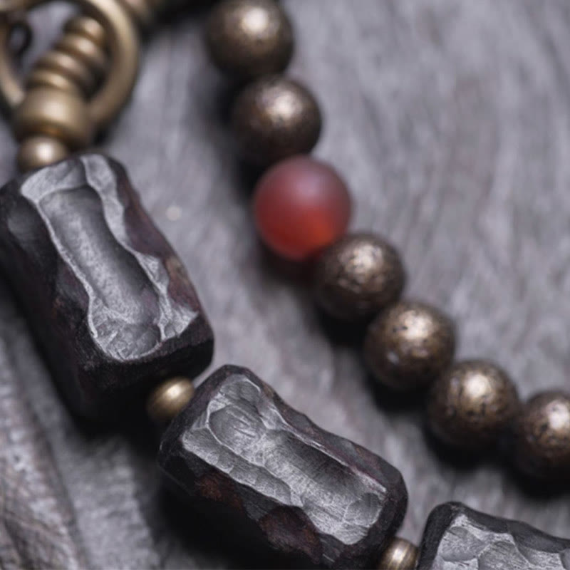 Buddha Stones Ebony Wood Copper Brass Red Agate Peace Double Wrap Bracelet - image 12