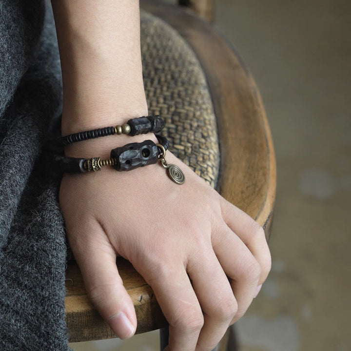 Buddha Stones Ebony Wood Copper Brass Red Agate Peace Double Wrap Bracelet - image 7