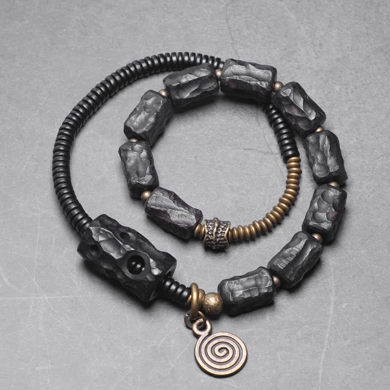 Buddha Stones Ebony Wood Copper Brass Red Agate Peace Double Wrap Bracelet - image 9