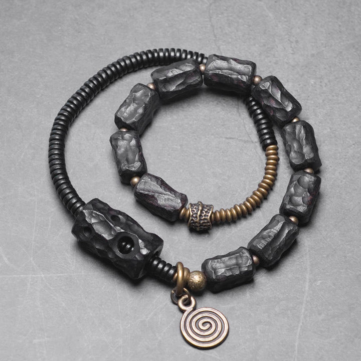 Buddha Stones Ebony Wood Copper Brass Red Agate Peace Double Wrap Bracelet - image 9