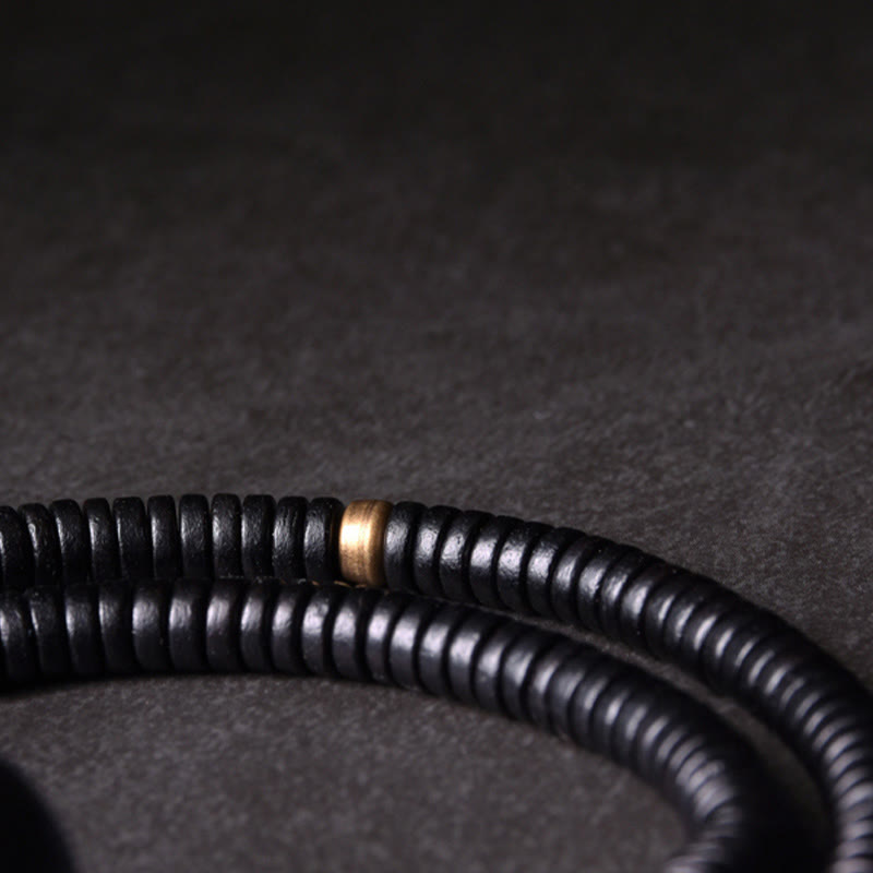 Buddha Stones Ebony Wood Copper Brass Balance Ball Cuboid Double Wrap Bracelet Necklace - image 8