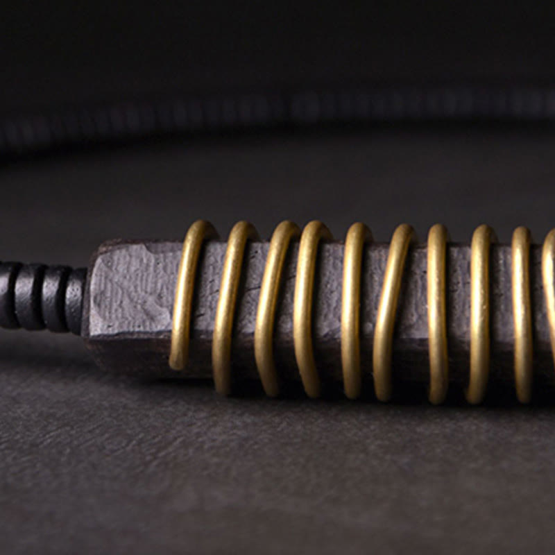 Buddha Stones Ebony Wood Copper Brass Balance Ball Cuboid Double Wrap Bracelet Necklace - image 15