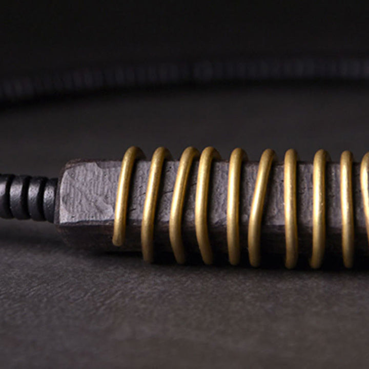 Buddha Stones Ebony Wood Copper Brass Balance Ball Cuboid Double Wrap Bracelet Necklace - image 15