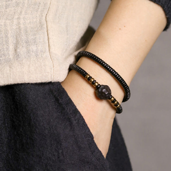Buddha Stones Ebony Wood Copper Brass Peace Double Wrap Bracelet - image 7