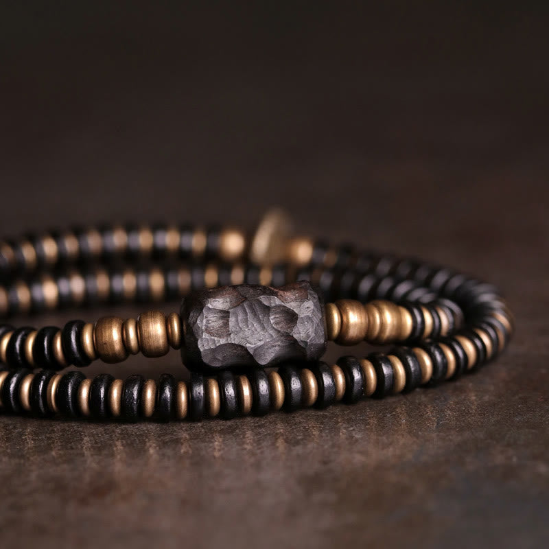 Buddha Stones Ebony Wood Green Sandalwood Copper Brass Calm Double Wrap Bracelet - image 1