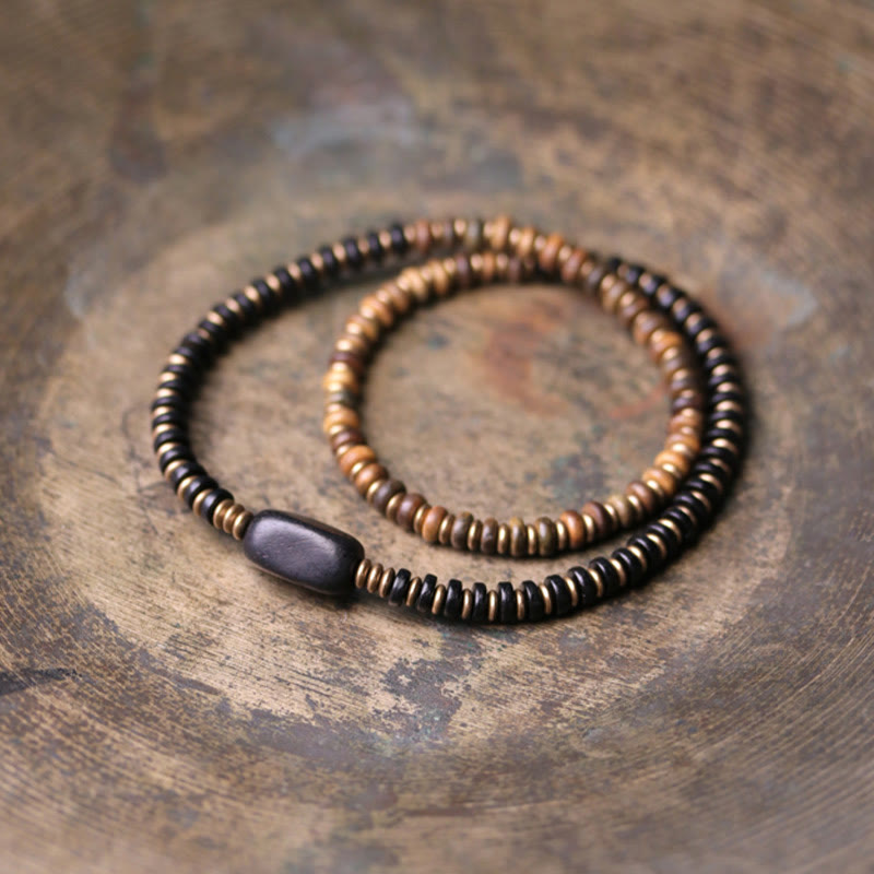 Buddha Stones Ebony Wood Green Sandalwood Copper Brass Calm Double Wrap Bracelet - image 11