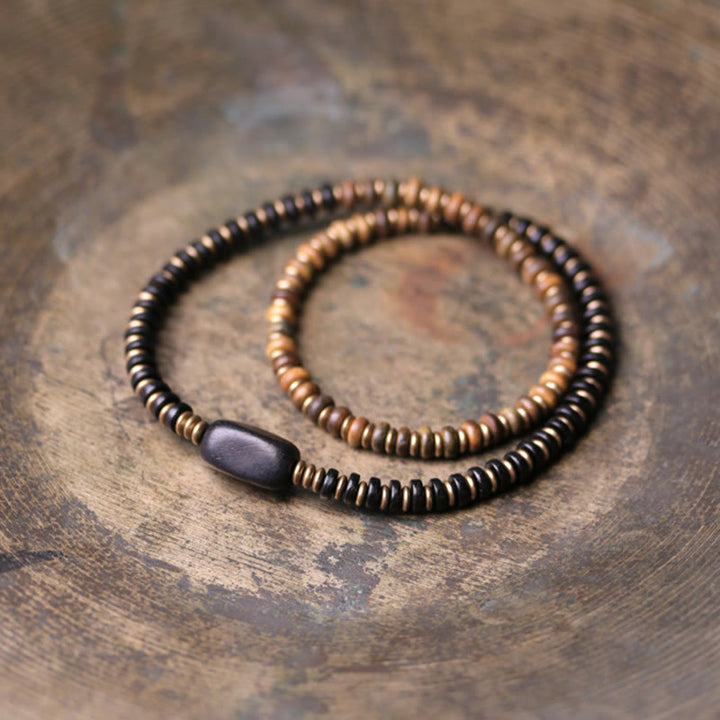 Buddha Stones Ebony Wood Green Sandalwood Copper Brass Calm Double Wrap Bracelet - image 11